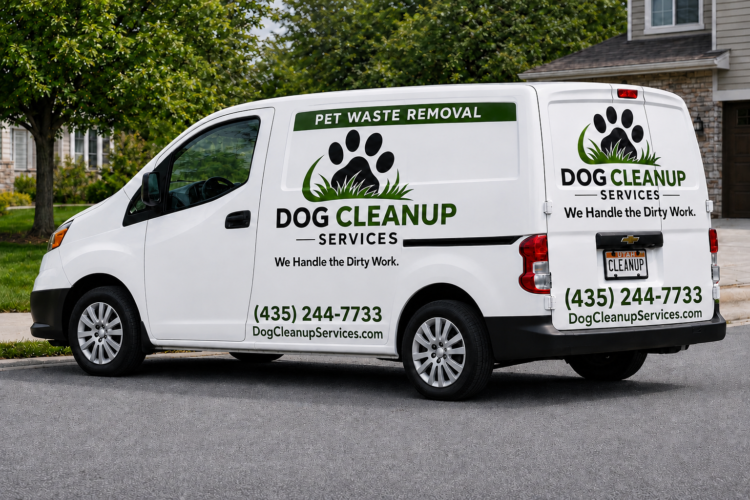 Dog Cleanup Services van in neighborhood